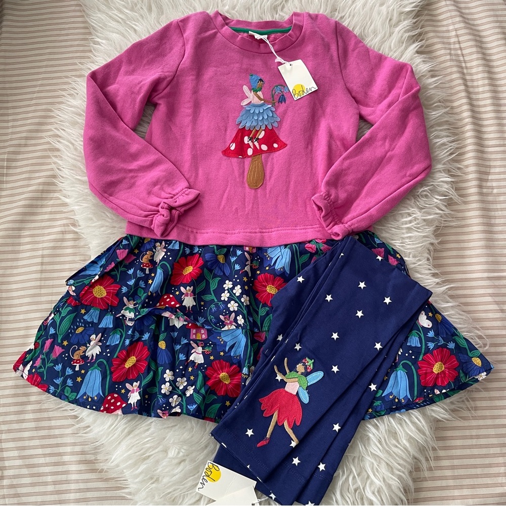Mini Boden Pink Fairy Dress + matching leggings 🧚 🍓